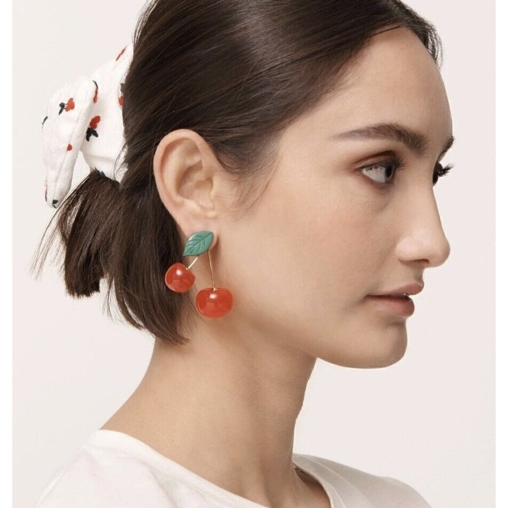 Lele Sadoughi Cherry Drop Earrings Red Fruit Statement Summer Vacation Gift Play